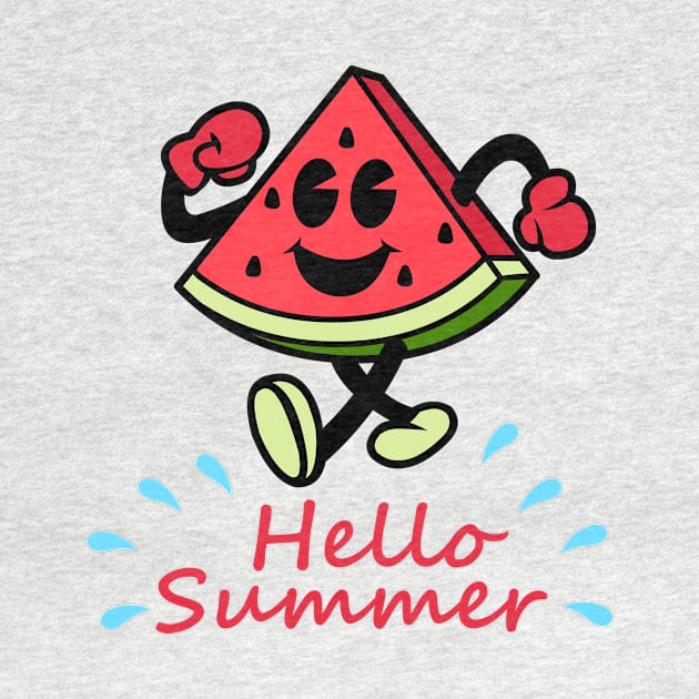 Hello Summer With Water Retro Watermelon by ManojTdesign